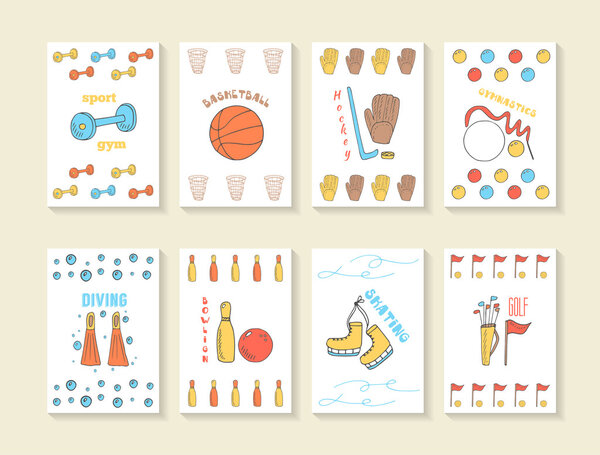 Hand drawn doodle sport games cards