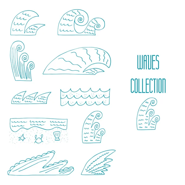 Cute hand drawn doodle waves collection — Wektor stockowy