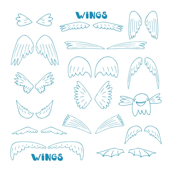 Hand drawn doodle wings collection — Stock Vector