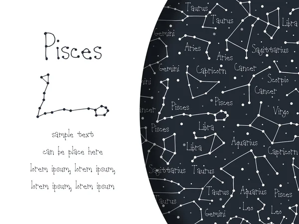 Hand drawn doodle Pisces card — 스톡 벡터