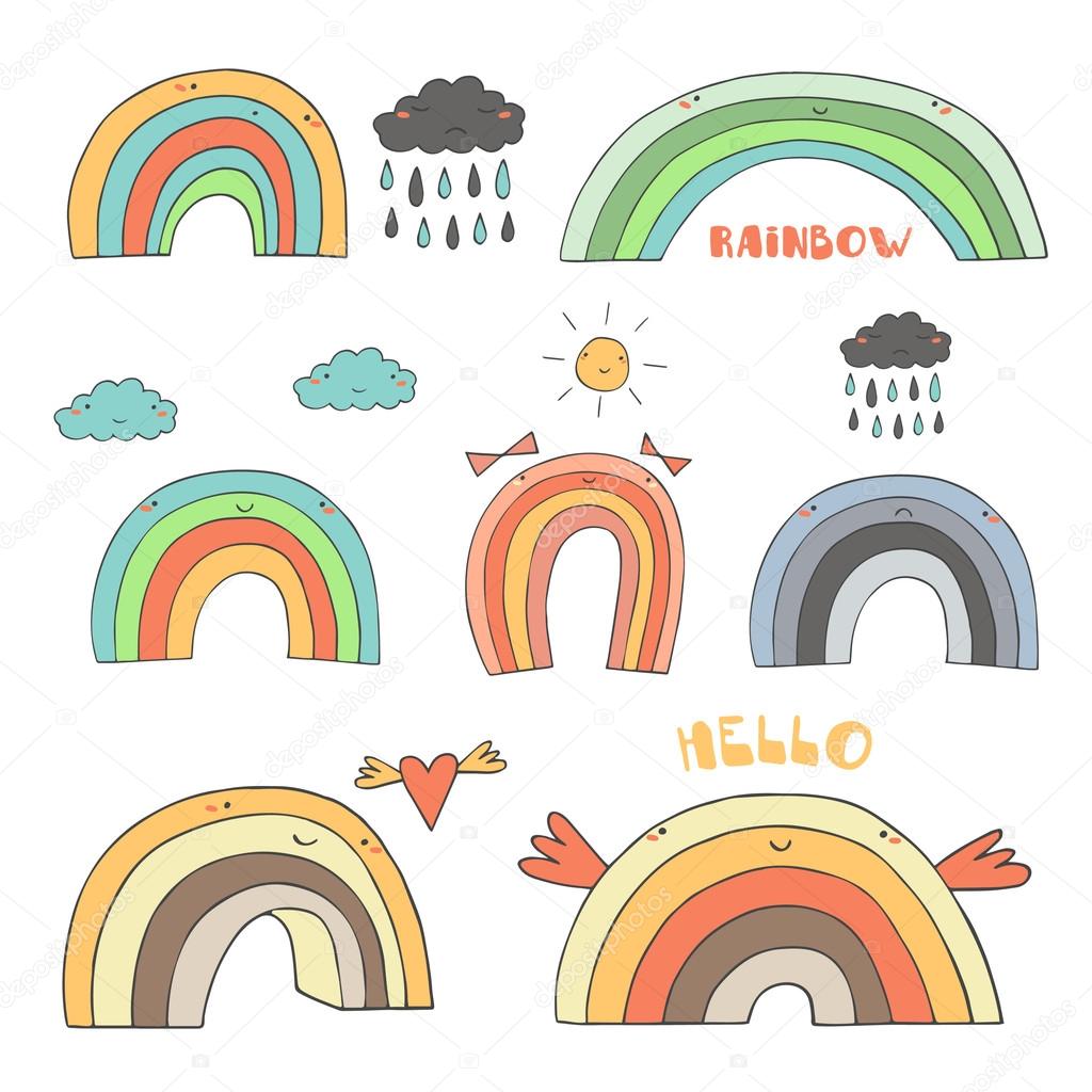 Cute hand drawn doodle rainbow vector collection
