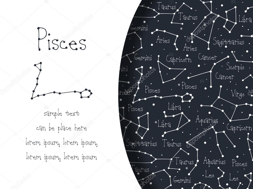 Hand drawn doodle Pisces card