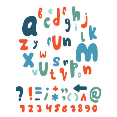 Çizgi film el çizilmiş doodle alfabesi.