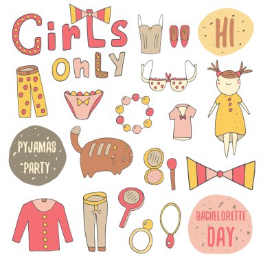 Cute doodle girl objects collection
