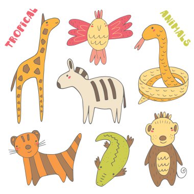 Cute hand drawn tropical animals