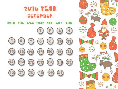 Cute hand drawn 2016 year calendar