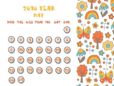 Cute hand drawn 2016 year calendar