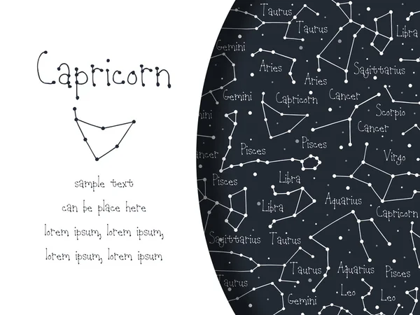 Handgezeichnete Doodle Capricorn Karte — Stockvektor