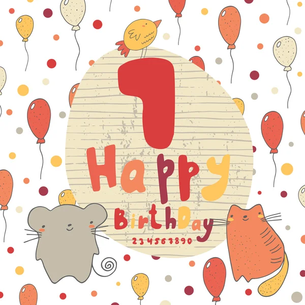 Cute hand drawn happy birthday card — 图库矢量图片