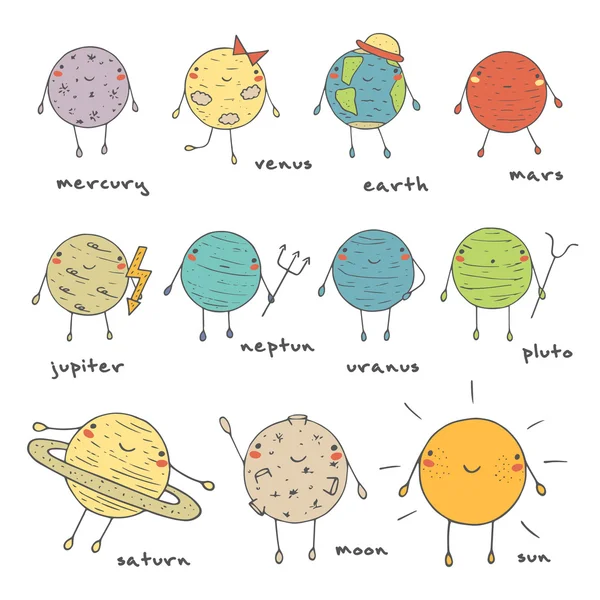 Planètes dessinées à la main mignon — Image vectorielle