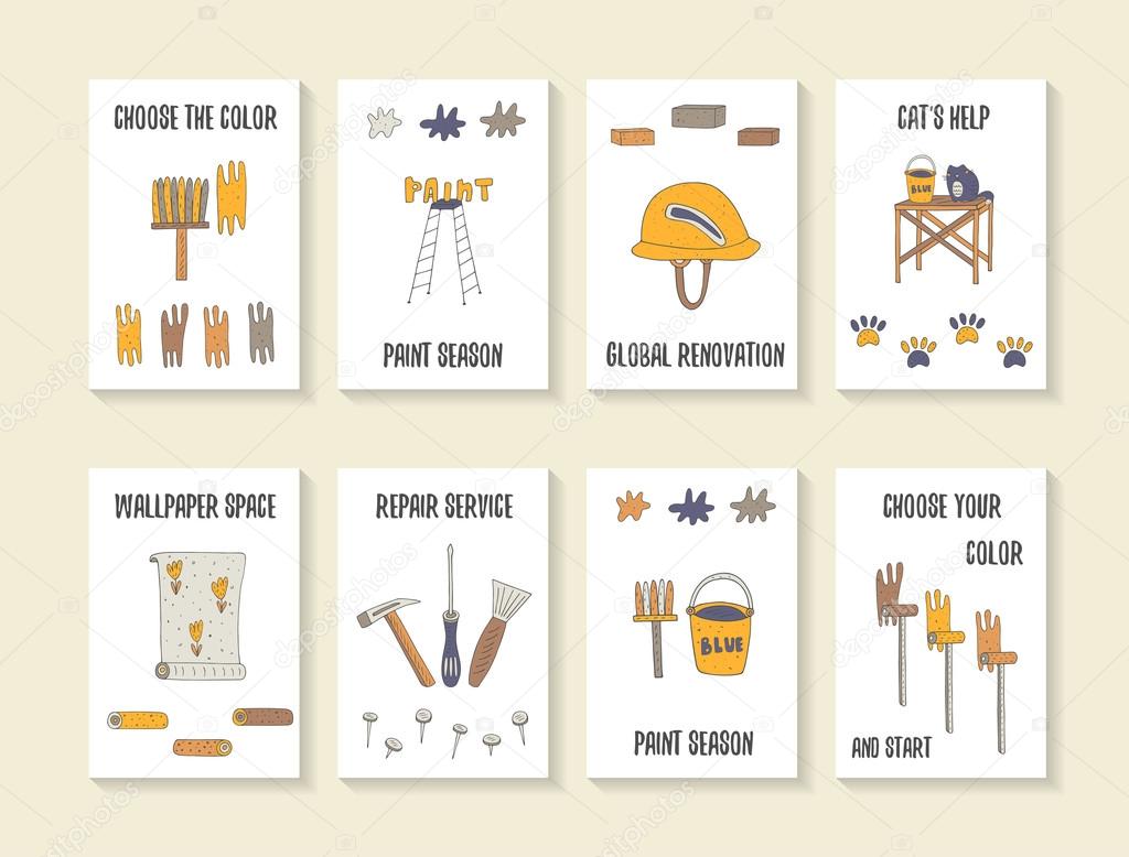 Cute hand drawn cards building collection