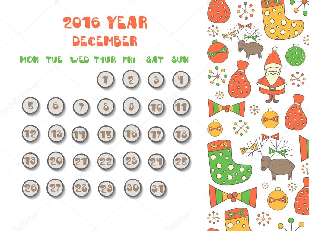 Cute hand drawn 2016 year calendar