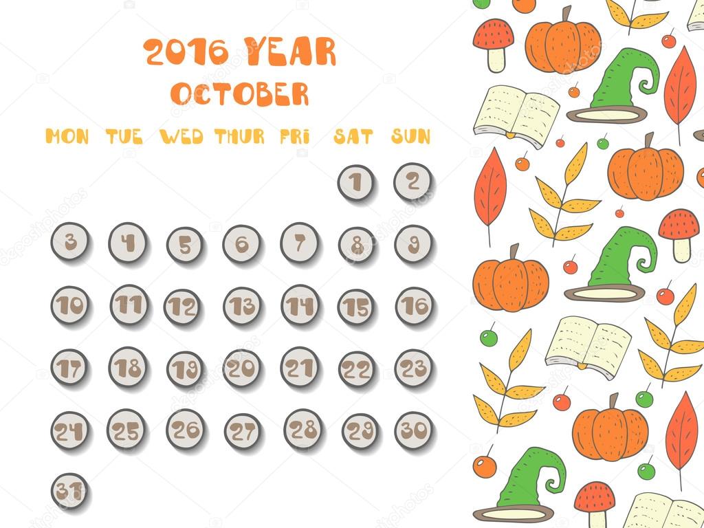 Cute hand drawn 2016 year calendar