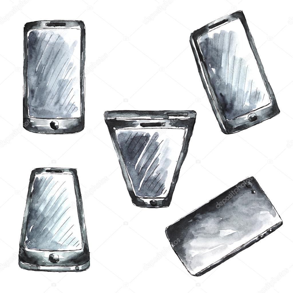 Watercolor modern phones