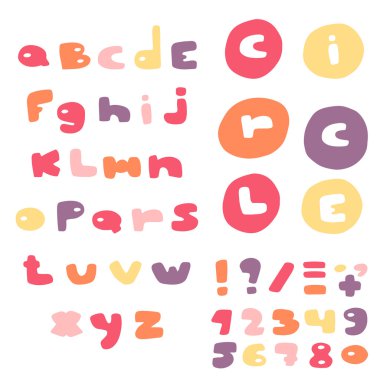 Çizgi film el çizilmiş doodle alfabesi.