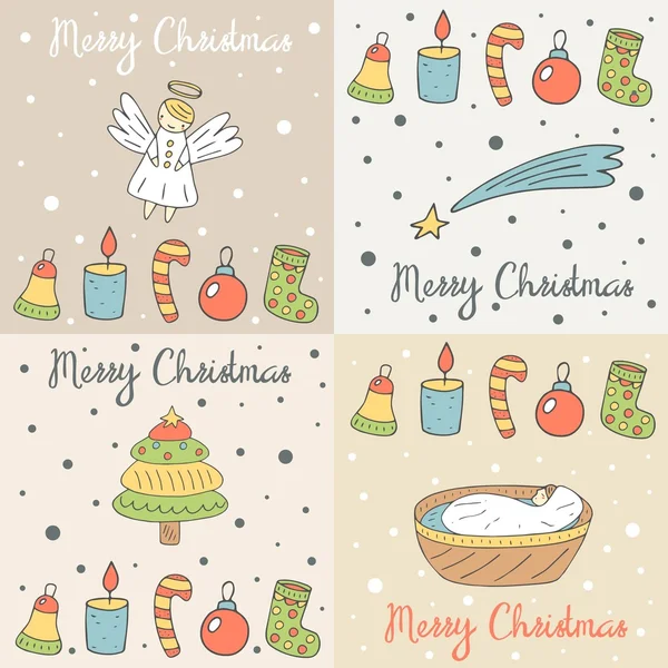 Cute hand drawn merry Christmas cards — Stok Vektör