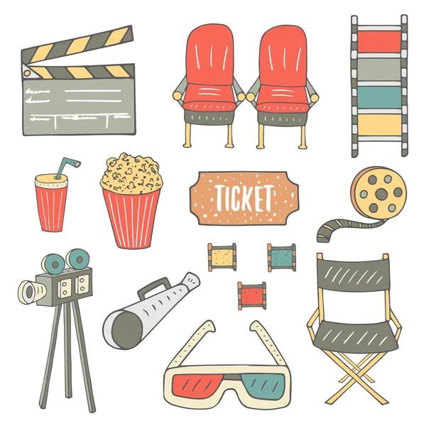 Hand drawn cinema industry objects — Stock Vector