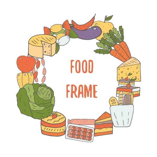 Kézzel rajzolt firka élelmiszer keret — Stock Vector