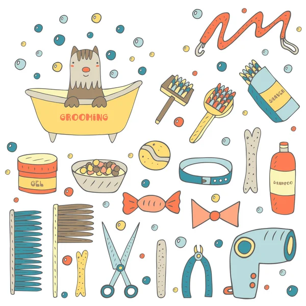 Cute hand drawn grooming objects — Stock Vector