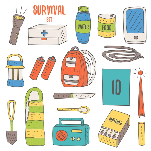 Doodle objects for survival — Διανυσματικό Αρχείο