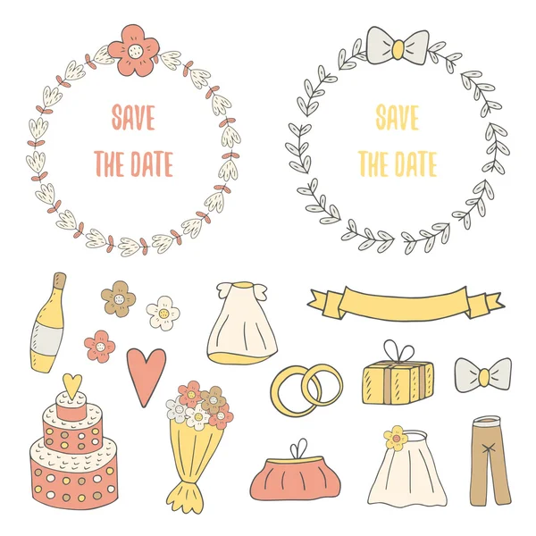 Cartão de casamento bonito doodle — Vetor de Stock