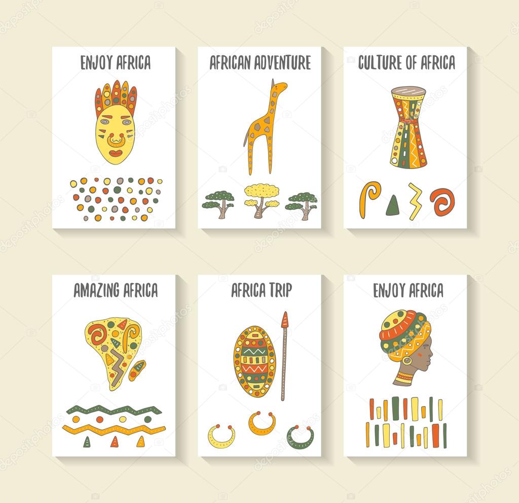 Cute hand drawn africa theme cards