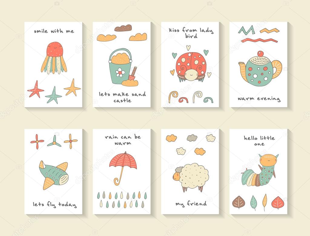 Cute hand drawn cards 8 vector banners