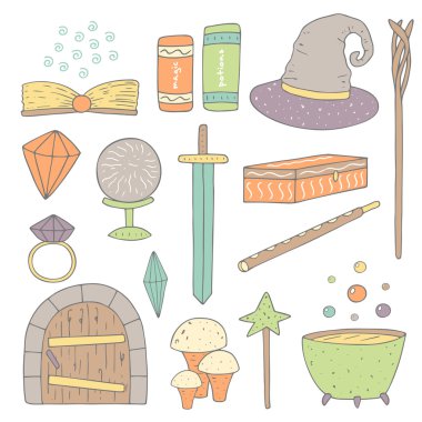 Cute hand drawn magic objects