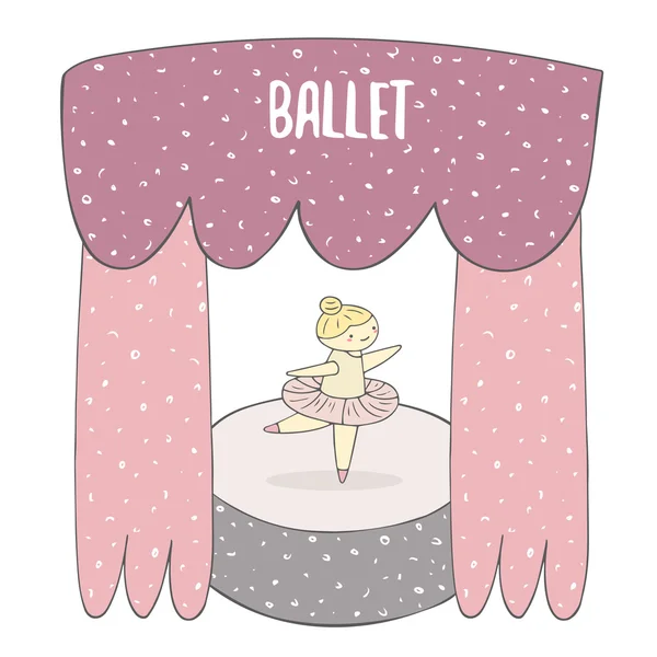 Carino mano disegnato balletto ragazza — Vettoriale Stock