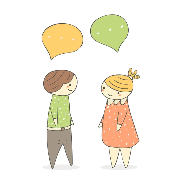 Kız doodle sohbet erkek ve sevimli el çekilmiş.