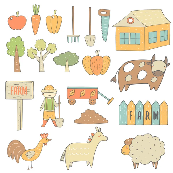 Cute hand drawn farm objects — Stock Vector