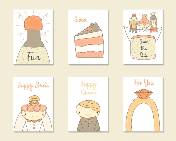 Cute doodle wedding cards — Stok Vektör