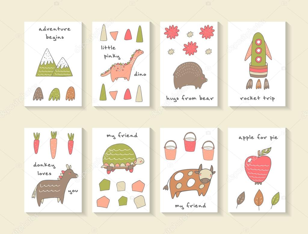 Cute hand drawn cards 8 vector illustration