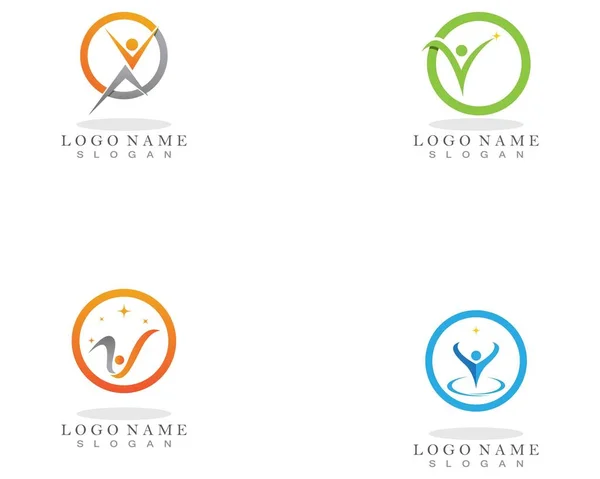 Pessoas Divertidas Vida Saudável Logotipo Modelo Vetor Ícone —  Vetores de Stock