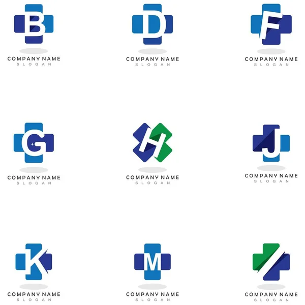 Set Van Letter Cross Medische Logo Vector Template — Stockvector