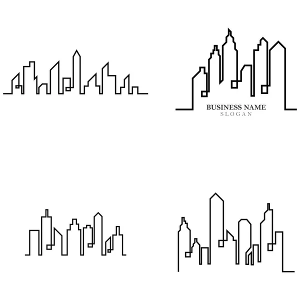 現代都市のスカイライン 街のシルエット 平面図のベクトル図 — ストックベクタ