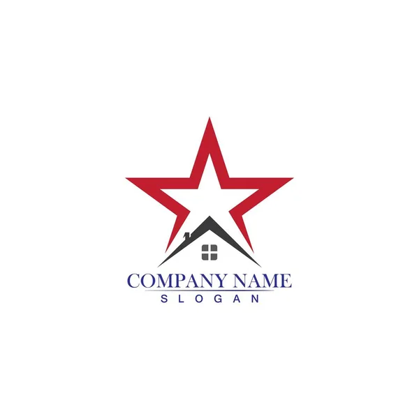 Yıldız ve evin logo şablonu. Amerikan ev vektör tasarımı