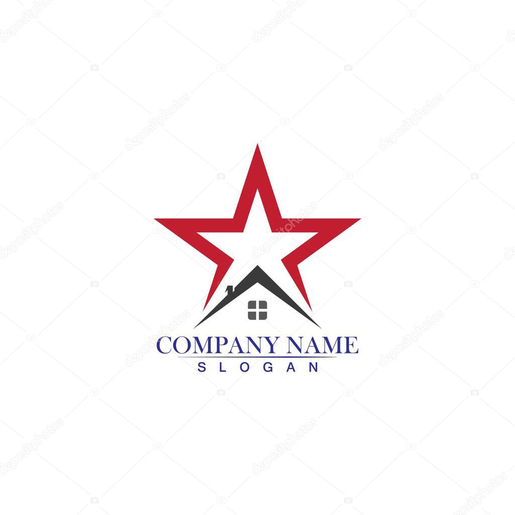 Star and house logo template. American house vector design
