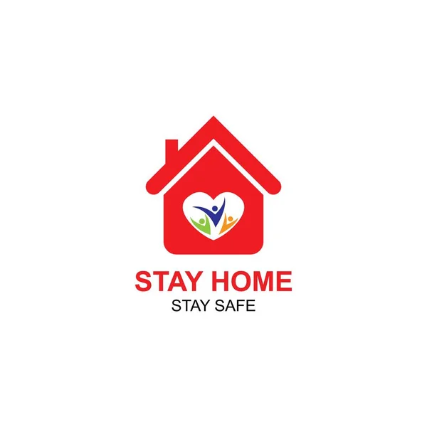 Stay Home Logo Stay Safe Concept Heart House — Stock Vector