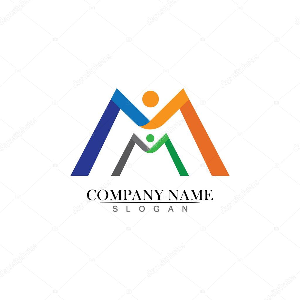 M Letter and M Logo Template vector illustration design
