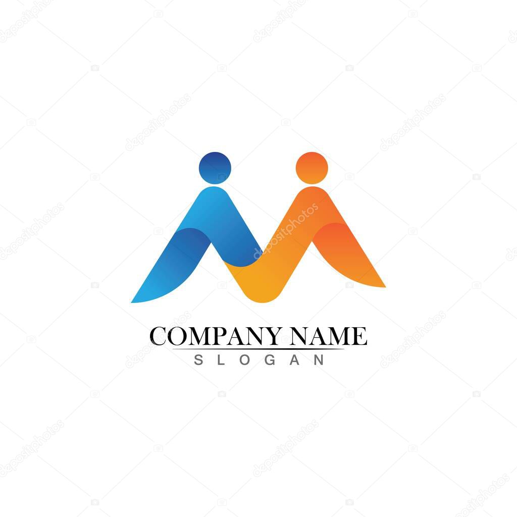 M Letter and M Logo Template vector illustration design