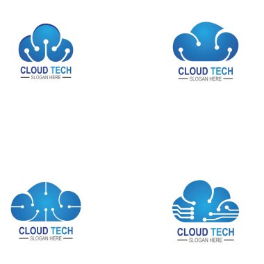 Bulut teknolojisi logo şablonu. Devre desenli bulut sembolü. IT ve bilgisayarlar, İnternet ve bağlantı vektörü illüstrasyonu.