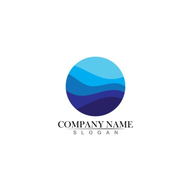 İzole edilmiş yuvarlak logo. Mavi renk logoti. Akan su görüntüsü. Deniz, okyanus, nehir yüzeyi