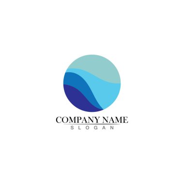 İzole edilmiş yuvarlak logo. Mavi renk logoti. Akan su görüntüsü. Deniz, okyanus, nehir yüzeyi