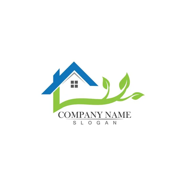 Construção Casa Natureza Logotipo Design Template — Vetor de Stock