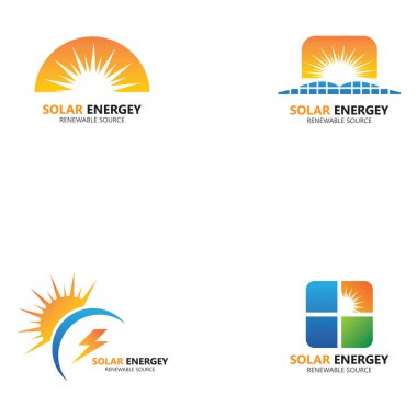 Güneş paneli elektrik yenilenebilir enerji vektör logosu dizayn şablonunu ayarla
