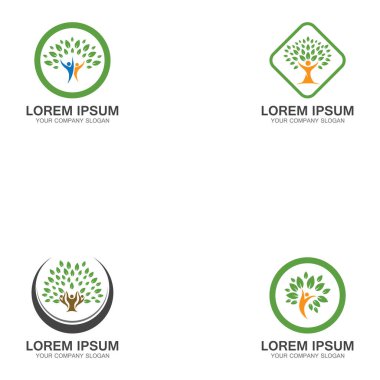 İnsanlar Ağaç Logosu Şablonu Tasarım Vektörü