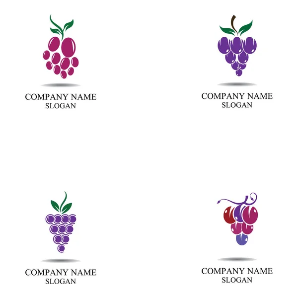 Üzüm Meyvesi Logosu Düz Vektör Şablon Resim Tasarımı — Stok Vektör
