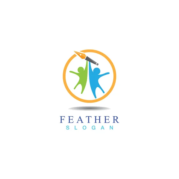 Feather Pen Schrijf Logo Model Design Vector Embleem Ontwerp Concept — Stockvector