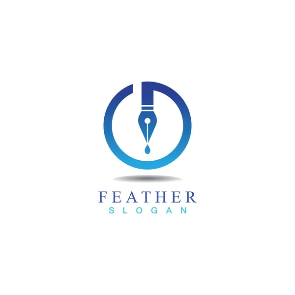 Feather Pen Schrijf Logo Model Design Vector Embleem Ontwerp Concept — Stockvector